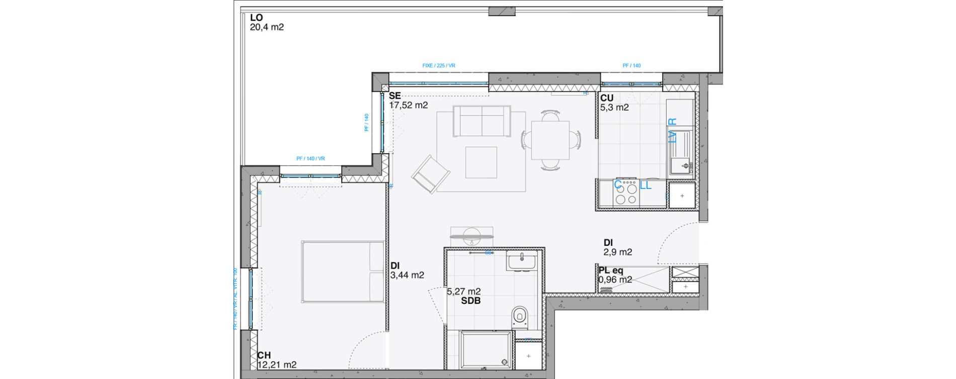 Appartement T2 de 47,61 m2 &agrave; Huningue Centre