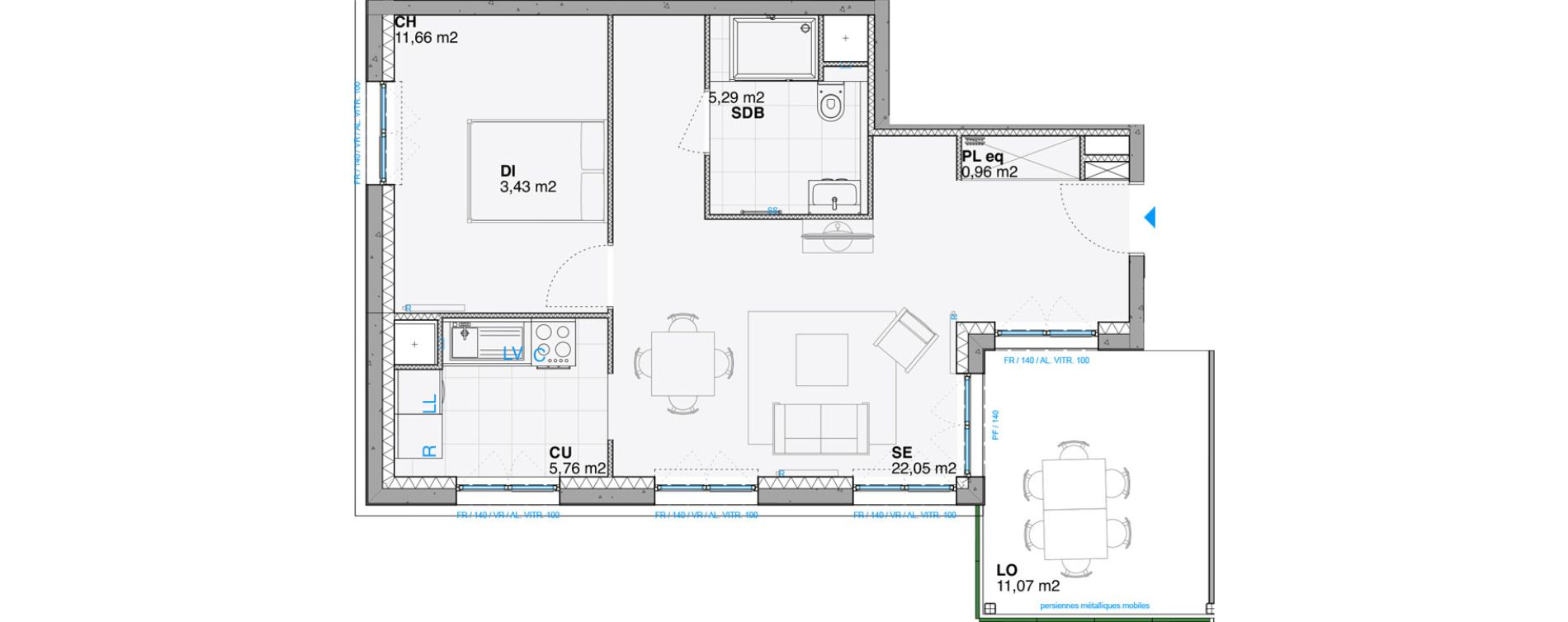 Appartement T2 de 49,16 m2 &agrave; Huningue Centre