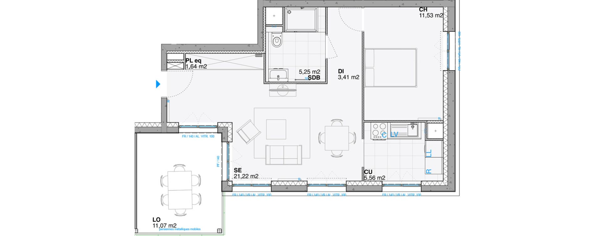 Appartement T2 de 48,61 m2 &agrave; Huningue Centre