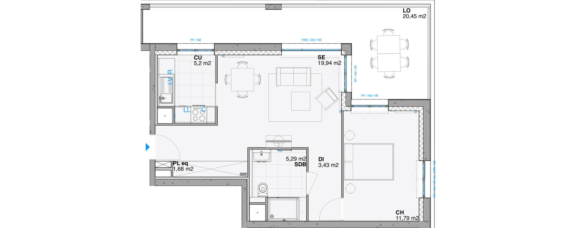 Appartement T2 de 47,34 m2 &agrave; Huningue Centre