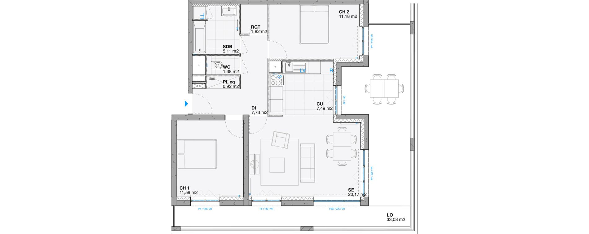 Appartement T3 de 67,37 m2 &agrave; Huningue Centre