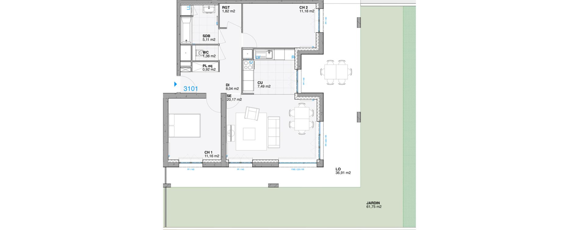 Appartement T3 de 67,26 m2 &agrave; Huningue Centre