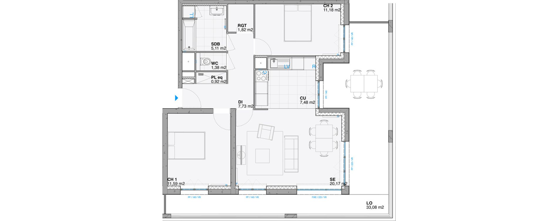 Appartement T3 de 67,36 m2 &agrave; Huningue Centre