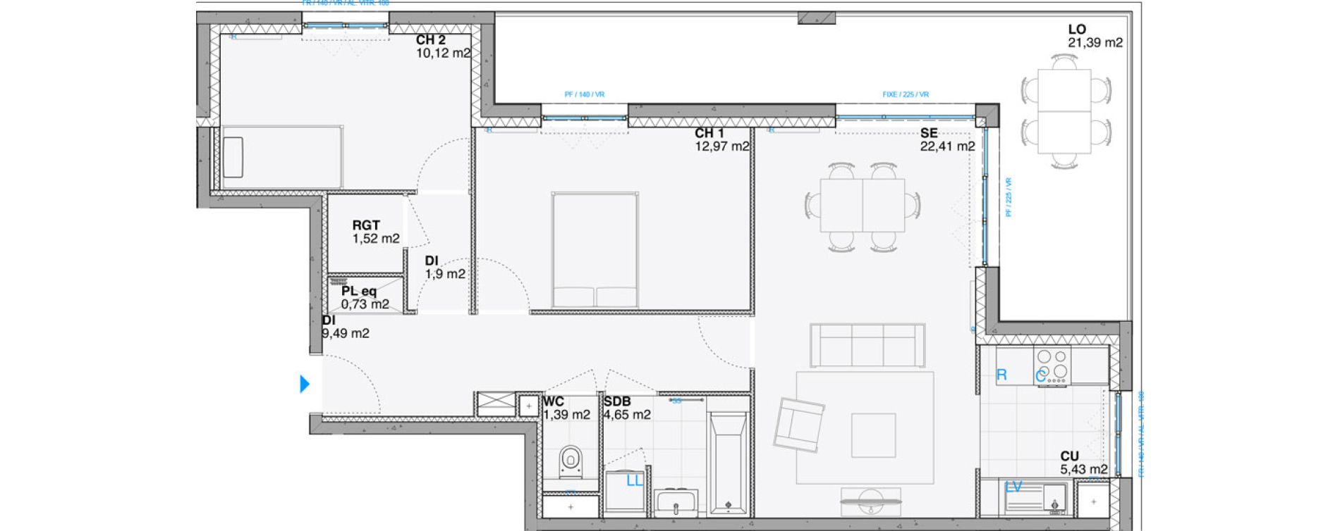 Appartement T3 de 70,59 m2 &agrave; Huningue Centre