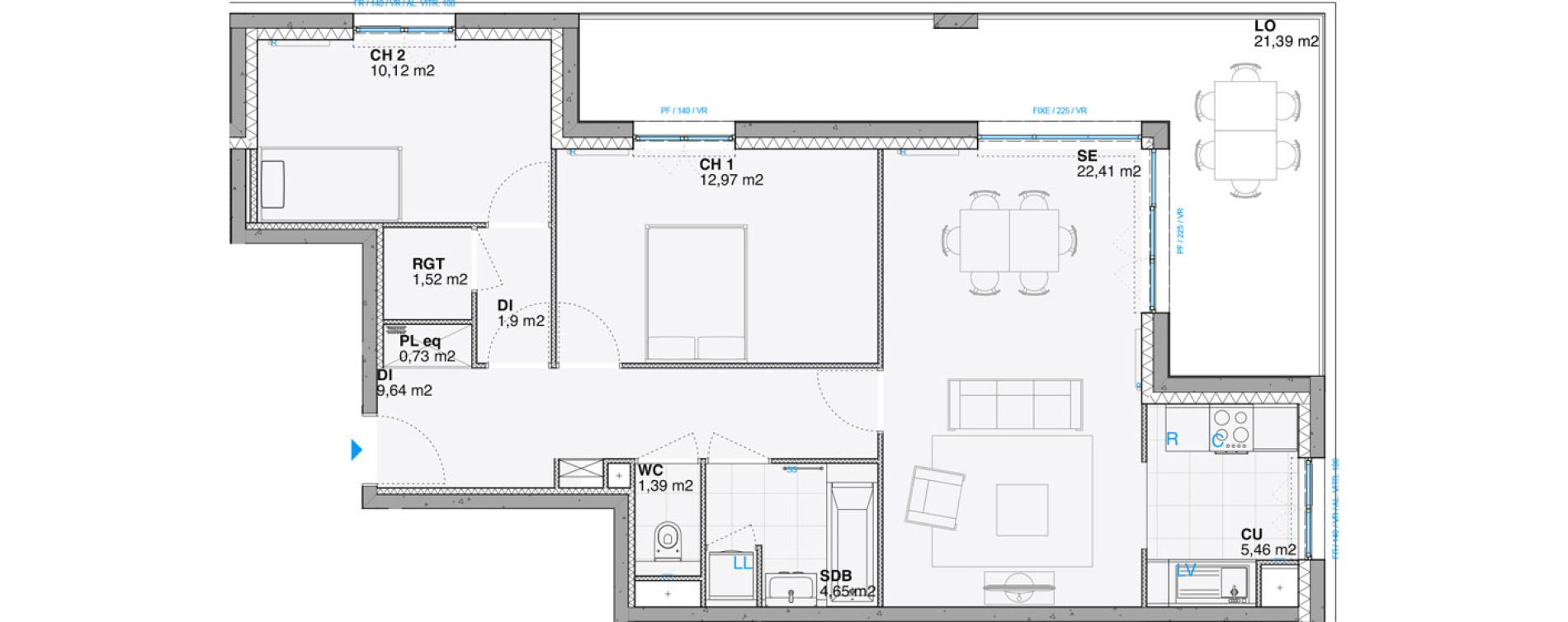 Appartement T3 de 70,77 m2 &agrave; Huningue Centre