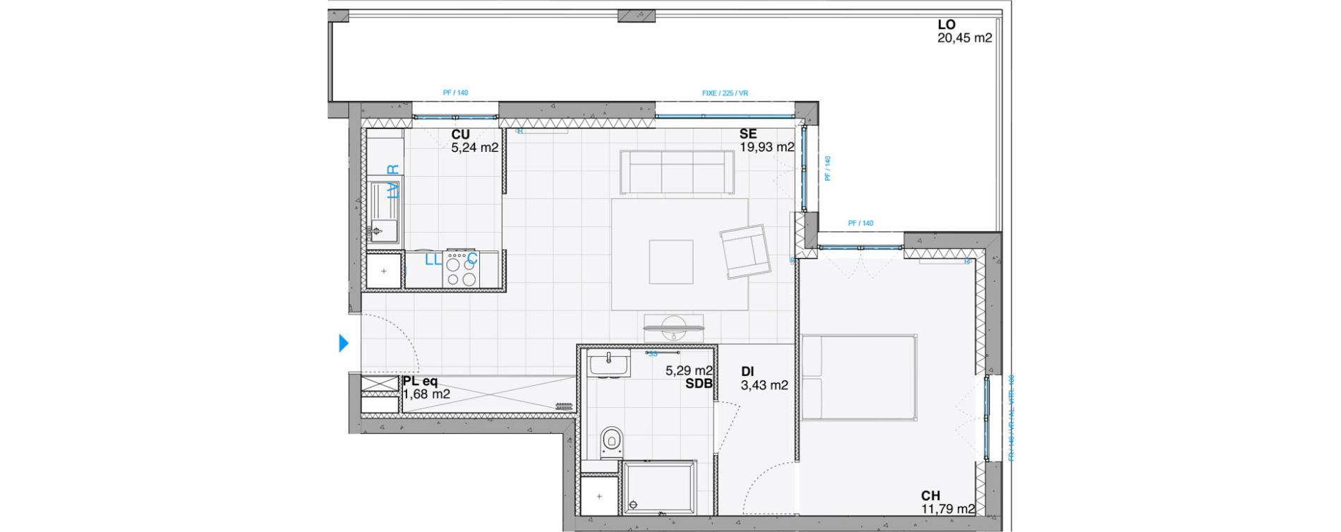 Appartement T2 de 47,37 m2 &agrave; Huningue Centre