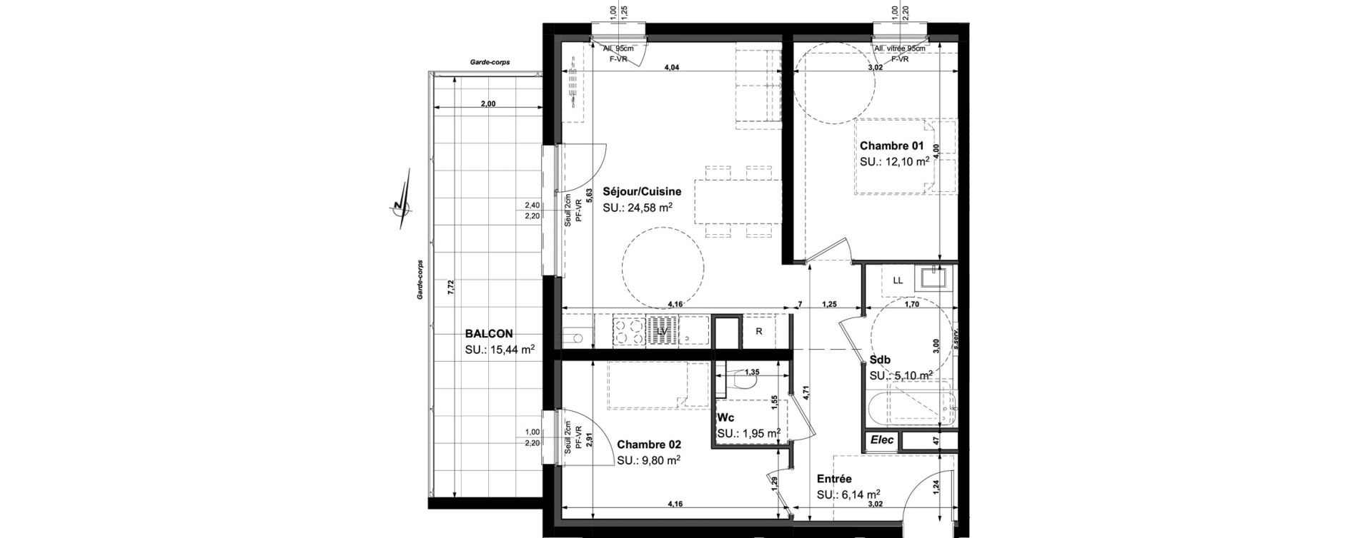 Appartement T3 de 59,67 m2 &agrave; Kingersheim Centre