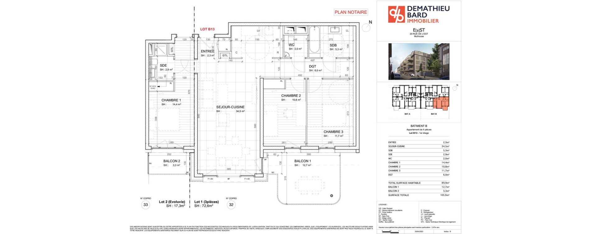 Appartement T4 de 89,90 m2 &agrave; Mulhouse Europe - bassin - nordfeld