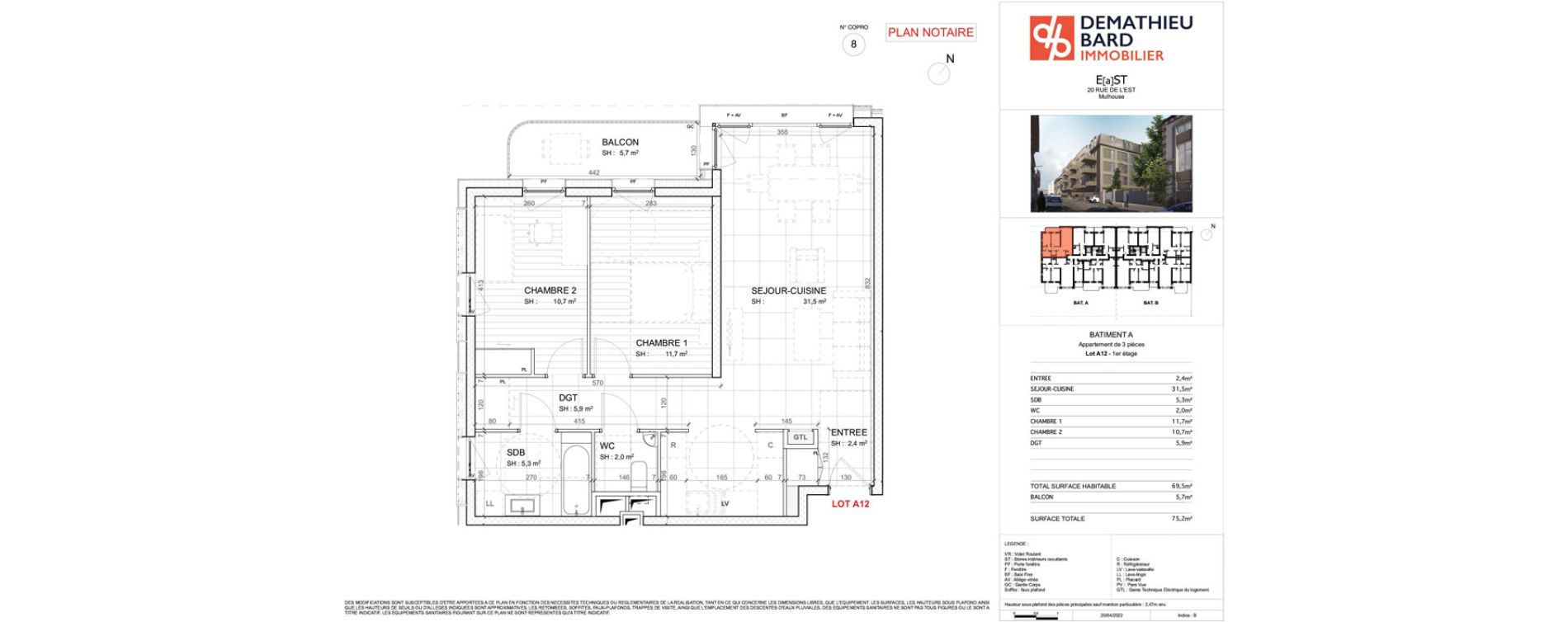 Appartement T3 de 69,50 m2 &agrave; Mulhouse Europe - bassin - nordfeld