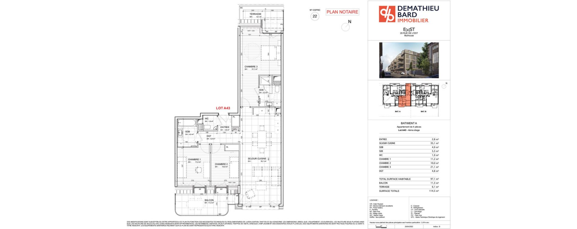 Appartement T4 de 97,60 m2 &agrave; Mulhouse Europe - bassin - nordfeld