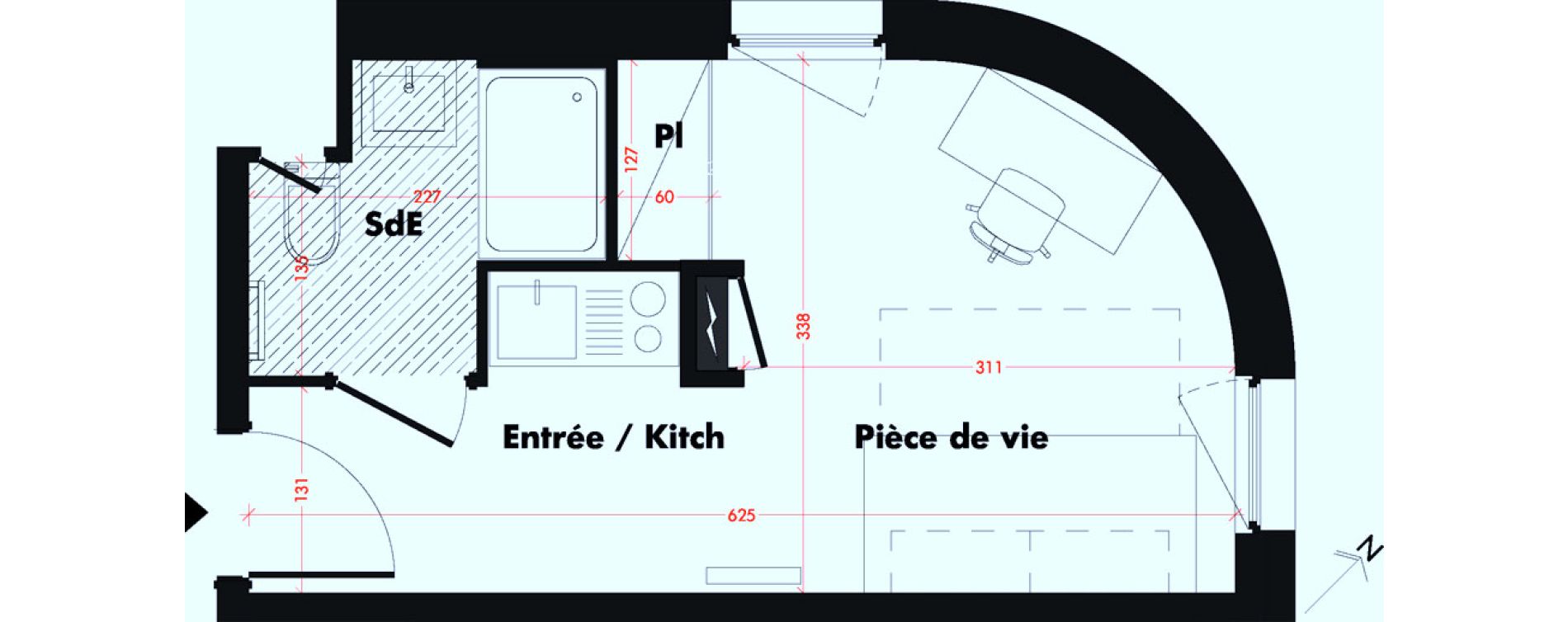 Appartement T1 de 19,10 m2 &agrave; Mulhouse Fonderie