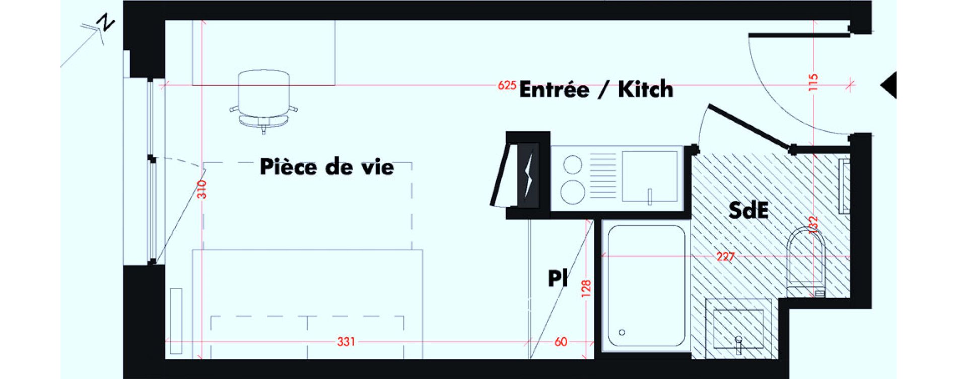 Appartement T1 de 18,28 m2 &agrave; Mulhouse Fonderie