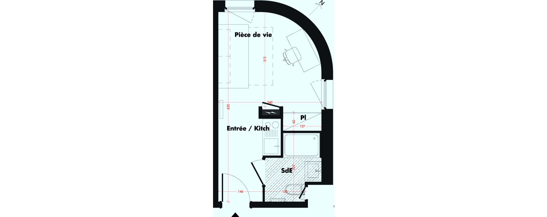 Appartement T1 de 19,33 m2 &agrave; Mulhouse Fonderie
