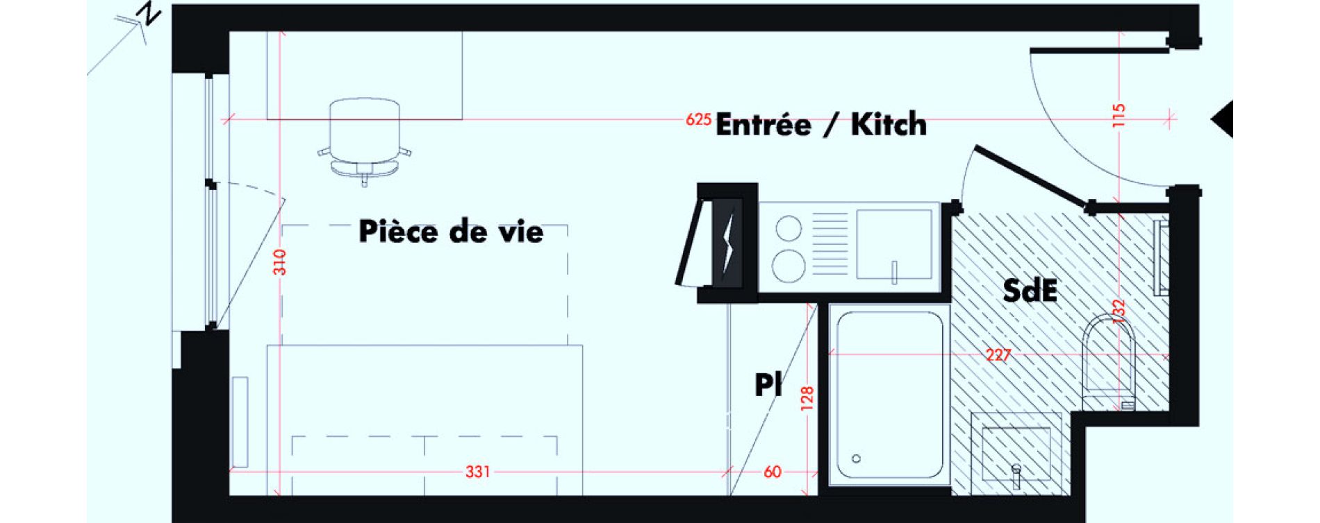 Appartement T1 de 18,28 m2 &agrave; Mulhouse Fonderie