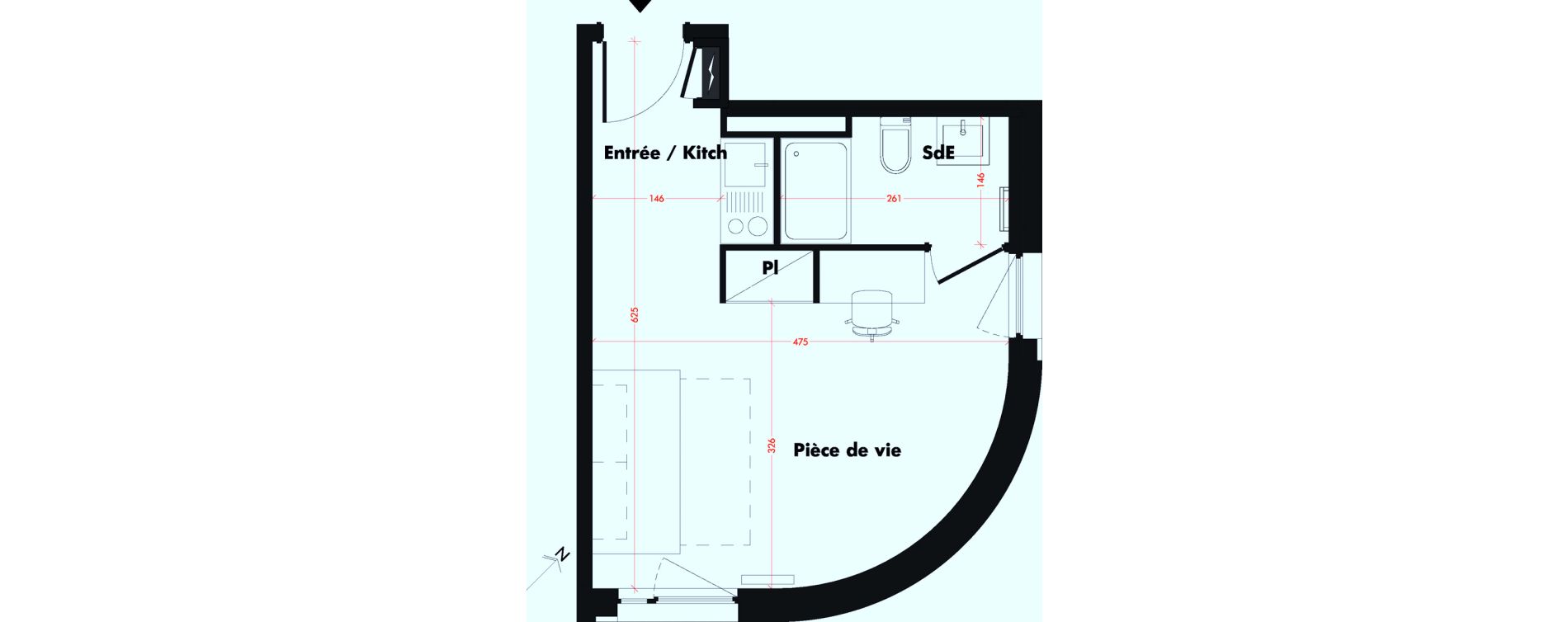 Appartement T1 de 24,40 m2 &agrave; Mulhouse Fonderie