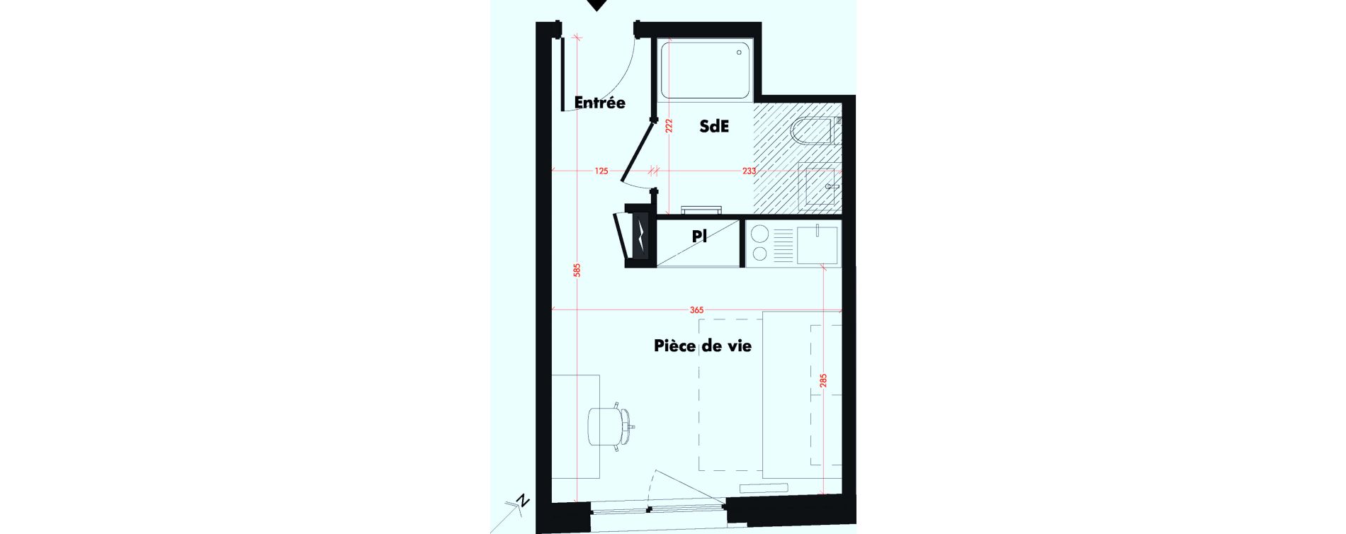 Appartement T1 de 19,56 m2 &agrave; Mulhouse Fonderie