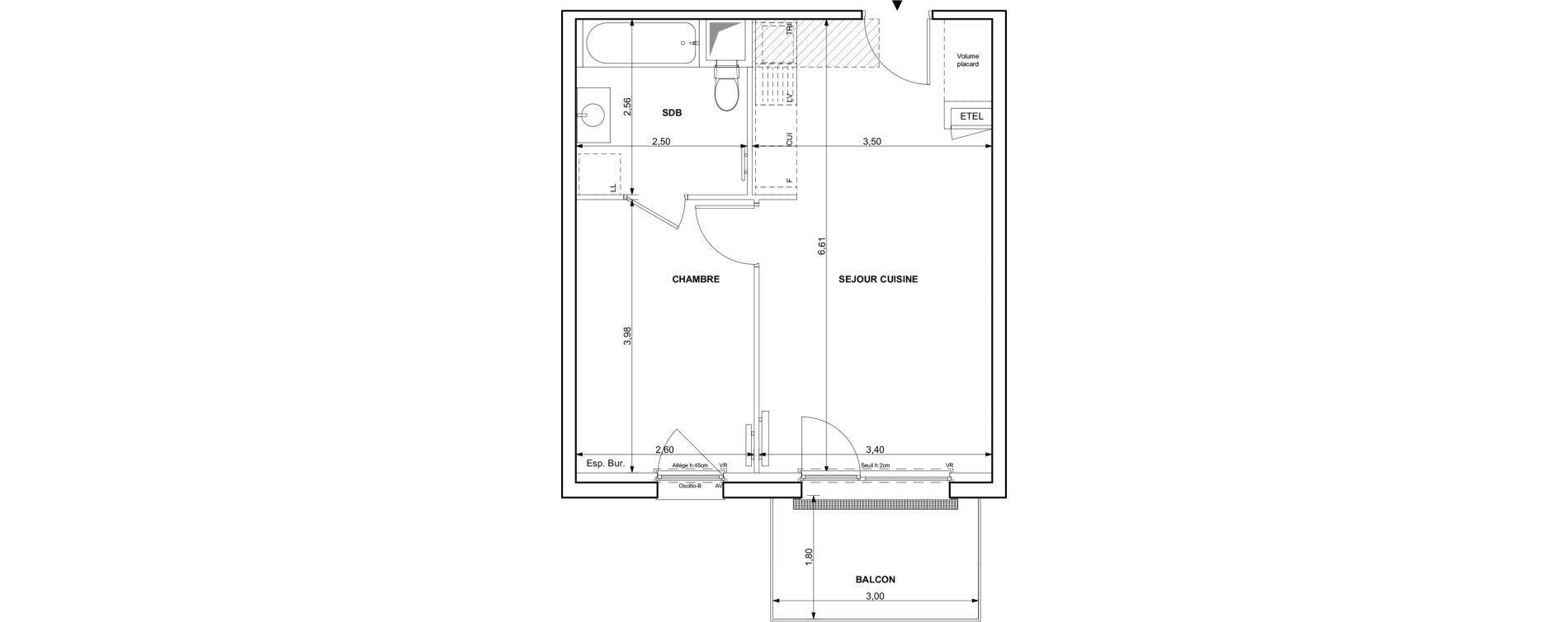 Appartement T2 de 38,71 m2 &agrave; Mulhouse Doller