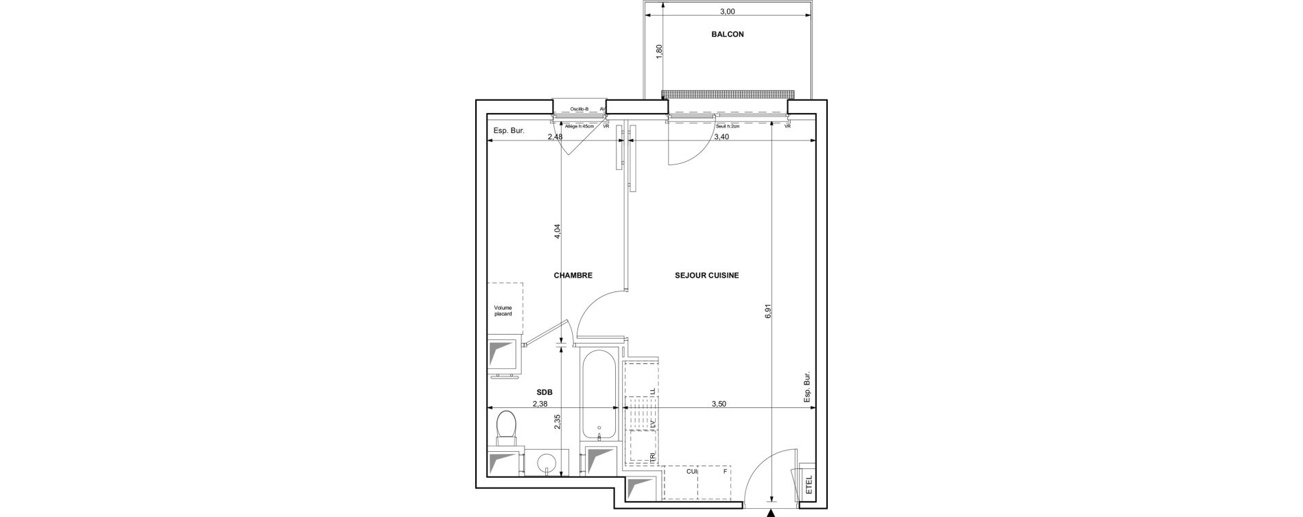 Appartement T2 de 37,55 m2 &agrave; Mulhouse Doller