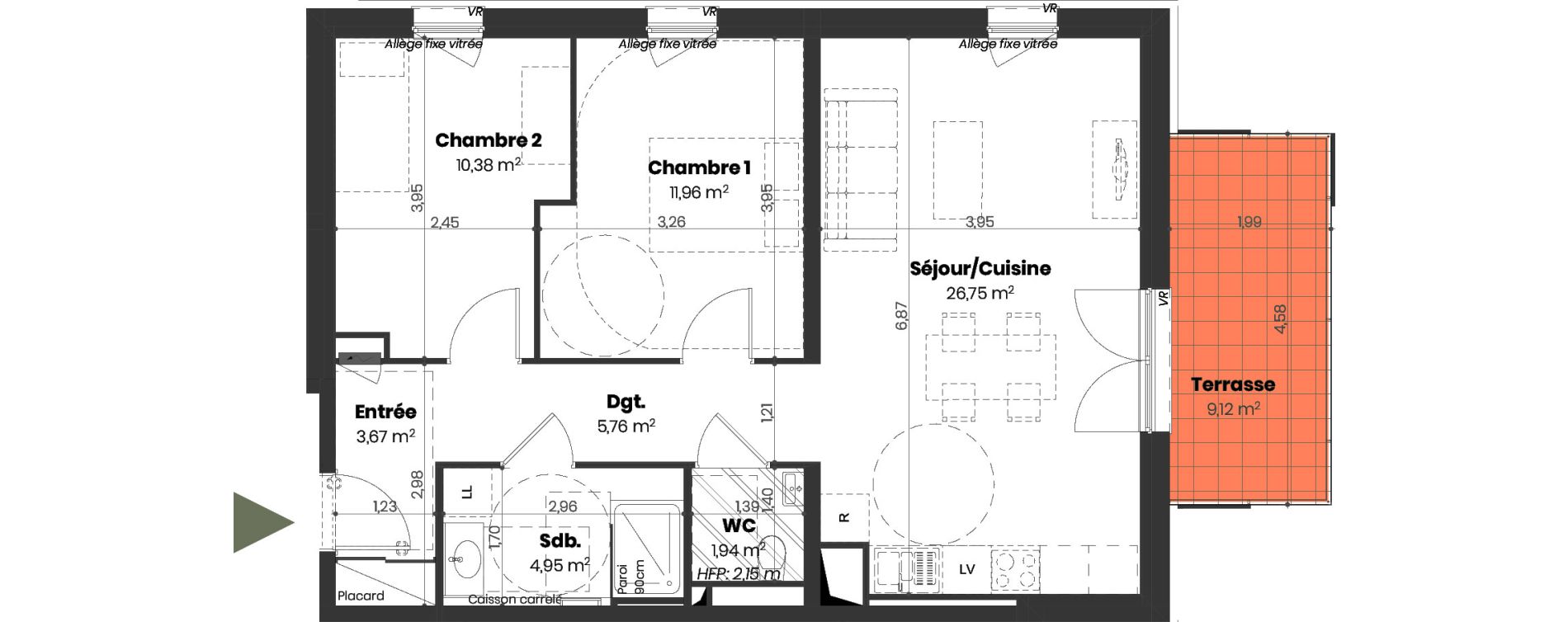 Appartement T3 de 65,41 m2 &agrave; Mulhouse Doller