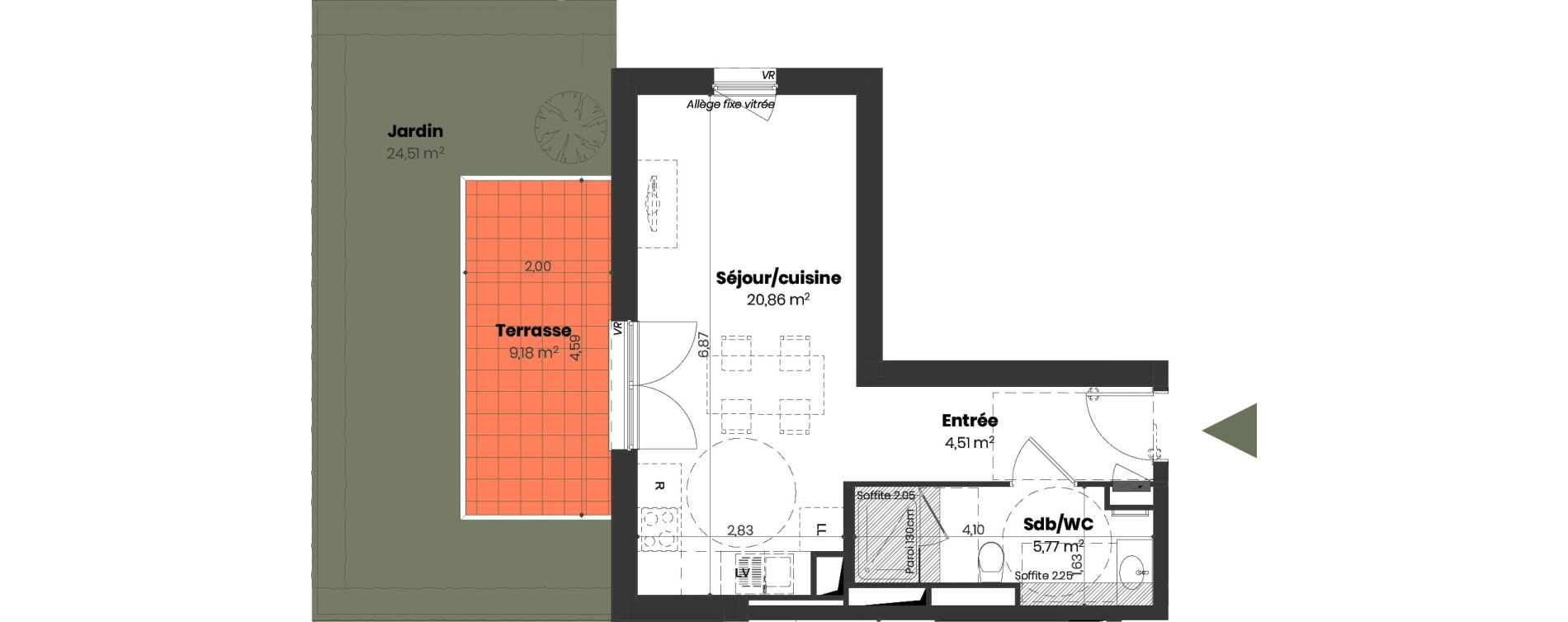 Appartement T1 de 31,14 m2 &agrave; Mulhouse Doller