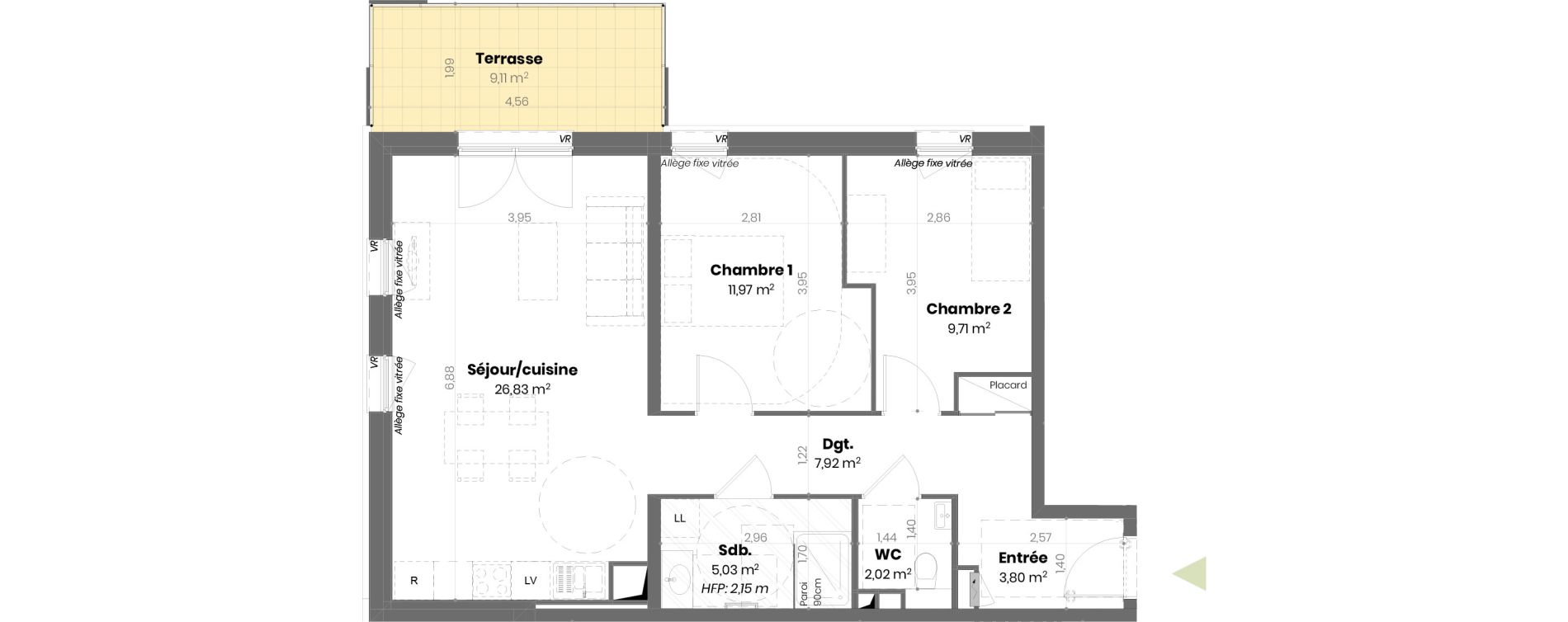 Appartement T3 de 67,28 m2 &agrave; Mulhouse Doller