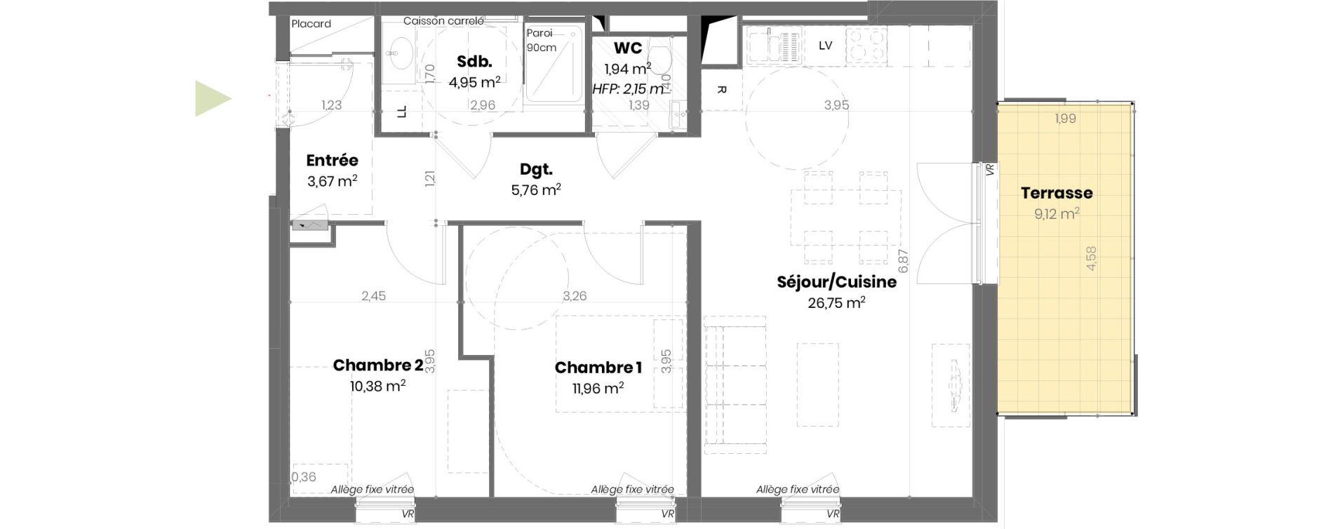 Appartement T3 de 65,41 m2 &agrave; Mulhouse Doller