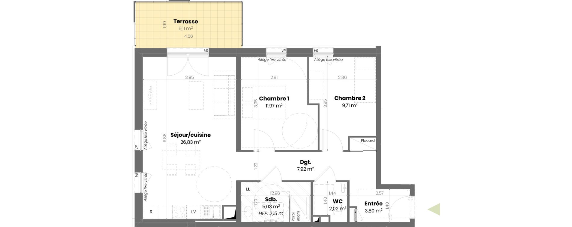 Appartement T3 de 67,28 m2 &agrave; Mulhouse Doller