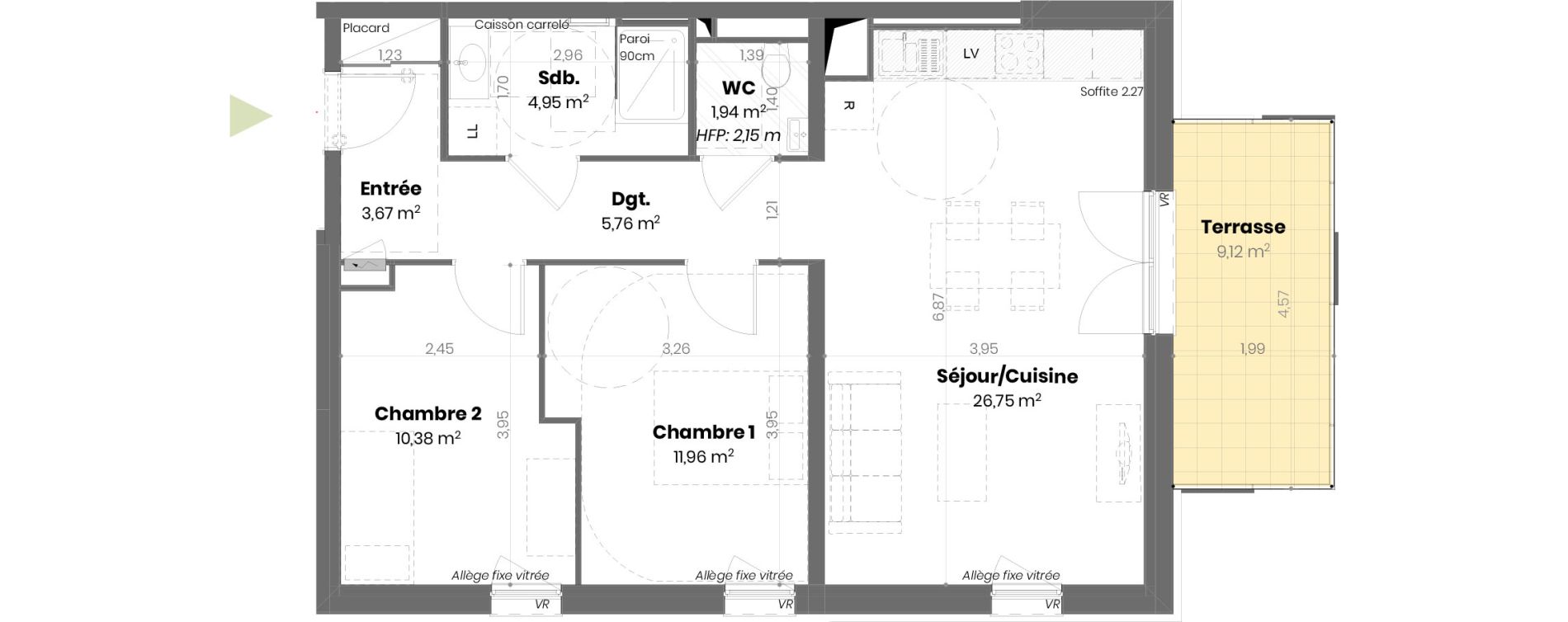 Appartement T3 de 65,41 m2 &agrave; Mulhouse Doller