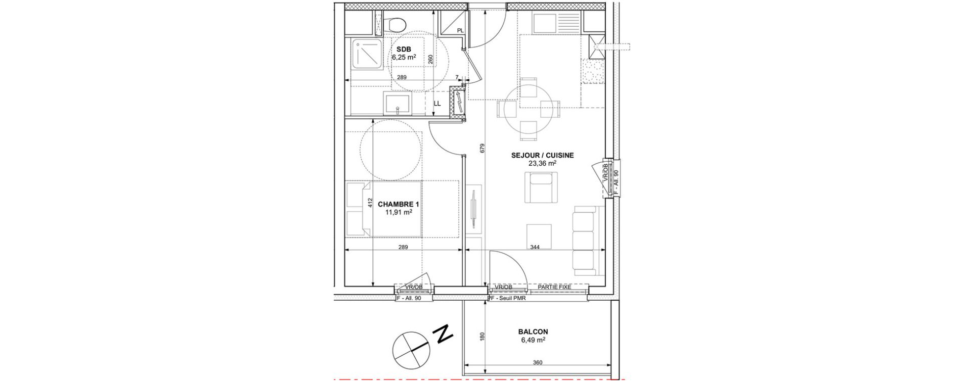 Appartement T2 de 41,52 m2 &agrave; Mulhouse Europe - bassin - nordfeld