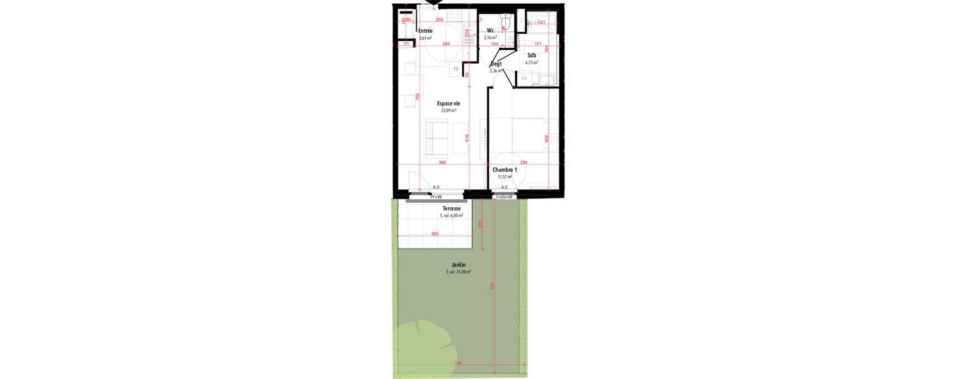 Appartement T2 de 45,52 m2 &agrave; Rixheim Centre