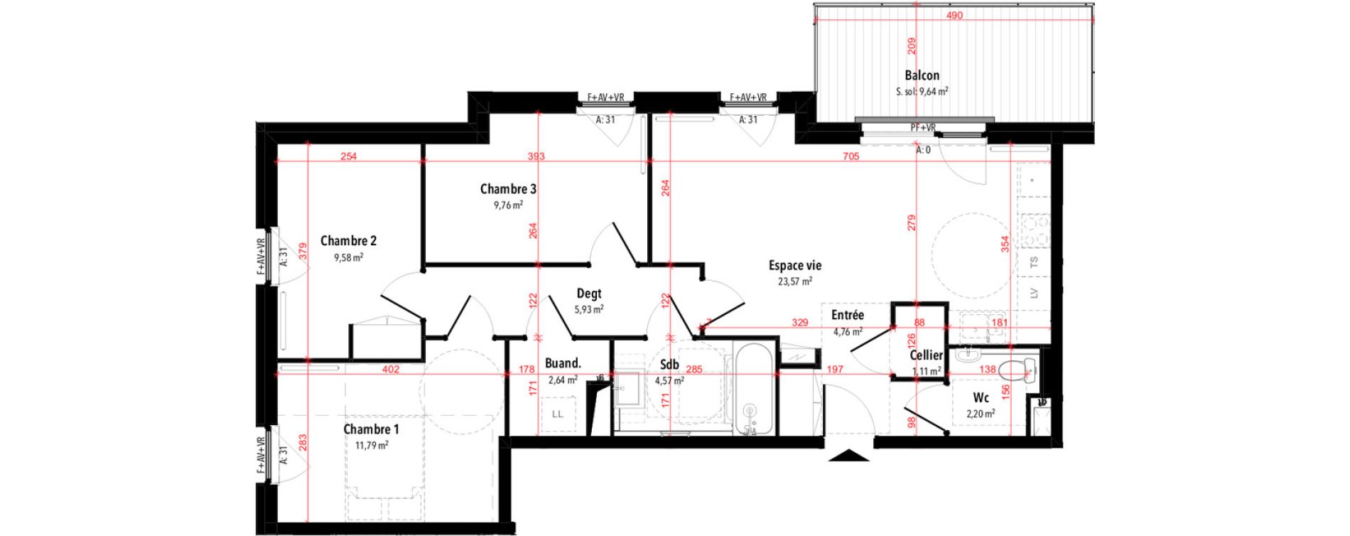 Appartement T4 de 75,91 m2 &agrave; Rixheim Centre