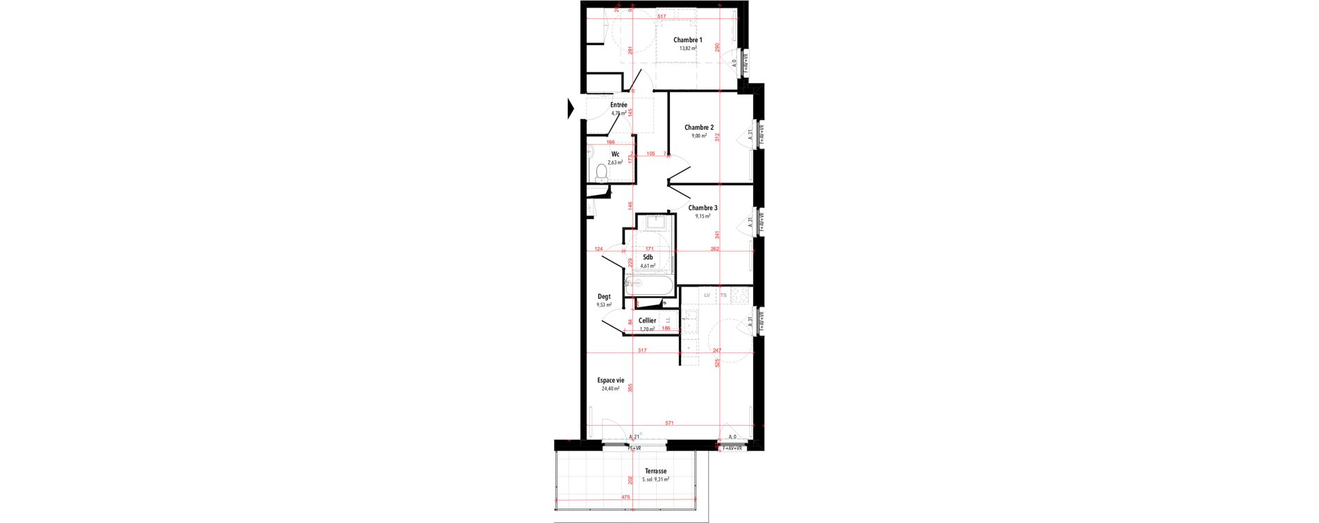 Appartement T4 de 79,62 m2 &agrave; Rixheim Centre