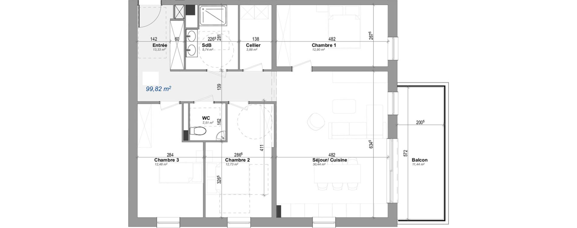 Appartement T4 de 94,01 m2 &agrave; Saint-Louis Neuweg