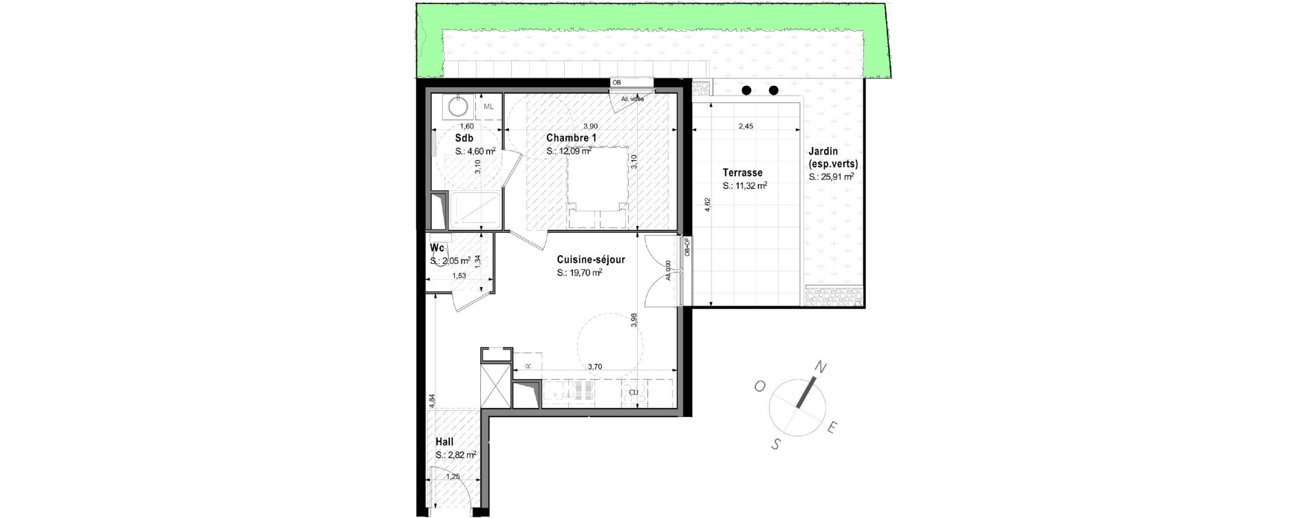 Appartement T2 de 41,26 m2 &agrave; Saint-Louis Centre