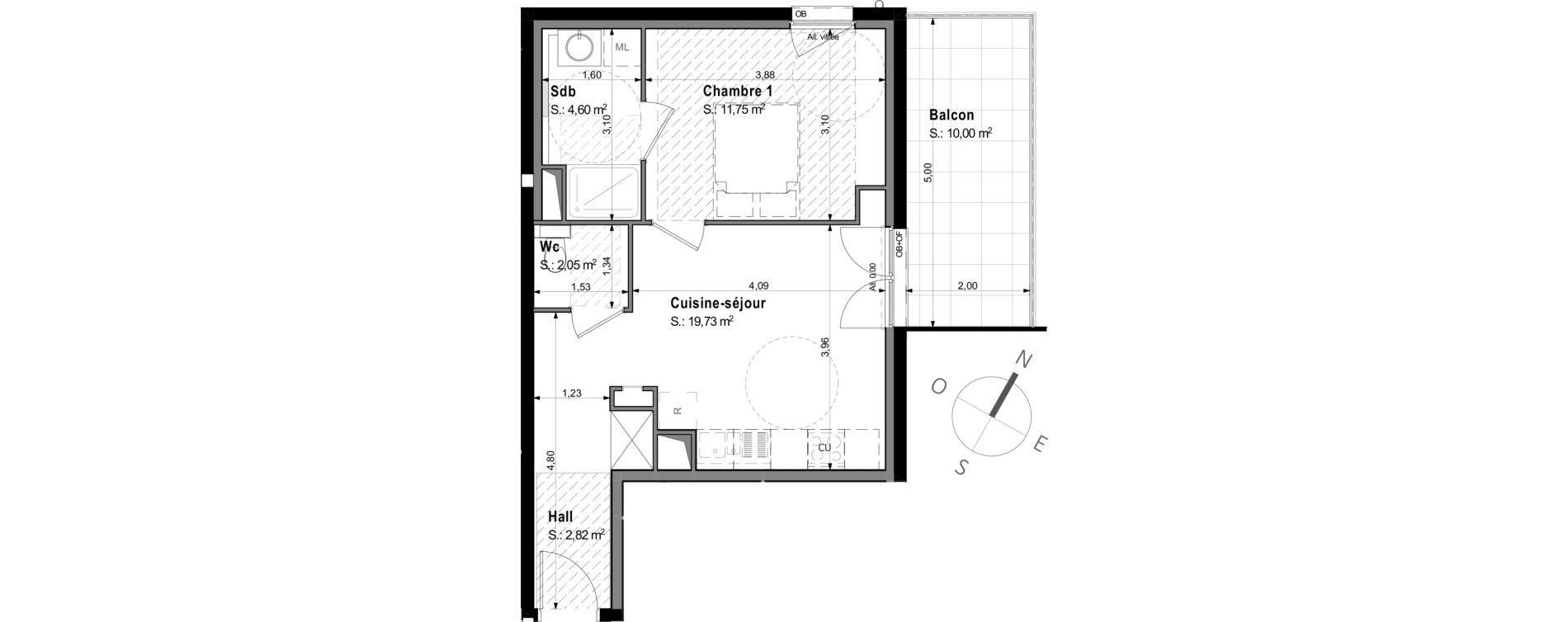 Appartement T2 de 40,95 m2 &agrave; Saint-Louis Centre