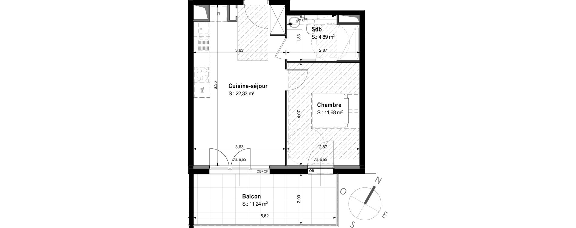 Appartement T2 de 38,90 m2 &agrave; Saint-Louis Centre