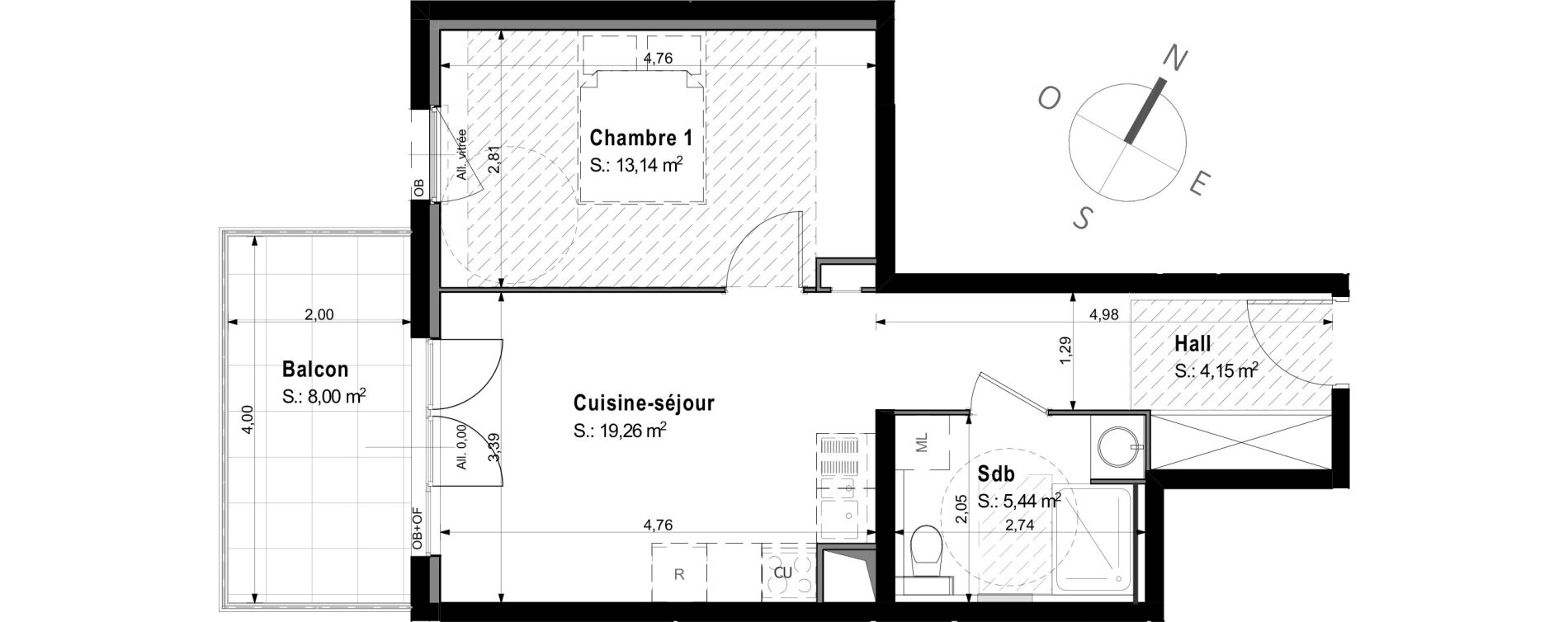 Appartement T2 de 41,99 m2 &agrave; Saint-Louis Centre