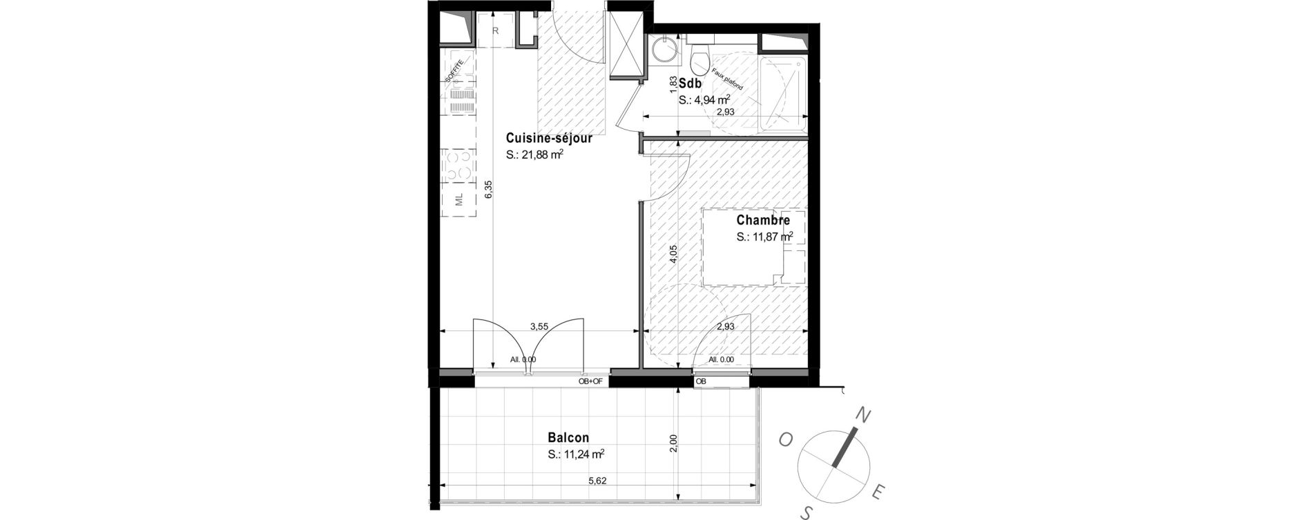 Appartement T2 de 38,69 m2 &agrave; Saint-Louis Centre