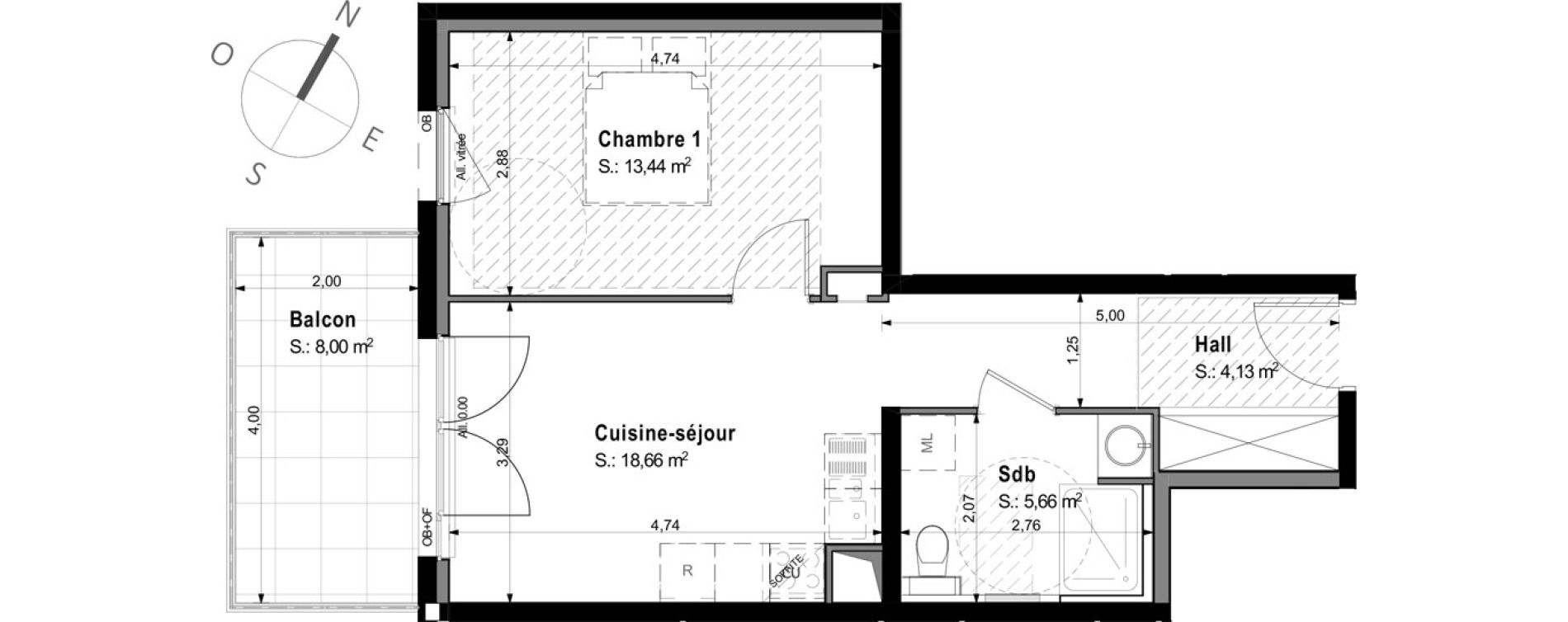 Appartement T2 de 41,89 m2 &agrave; Saint-Louis Centre