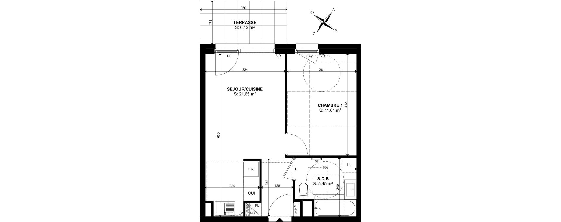 Appartement T2 de 38,71 m2 &agrave; Saint-Louis Centre