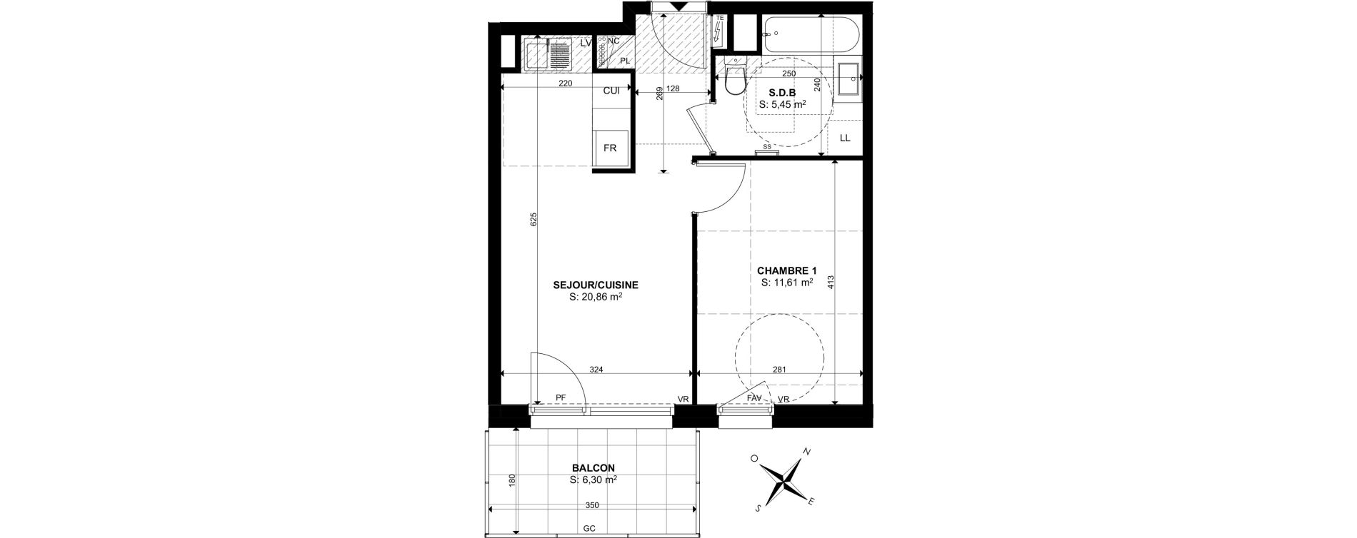 Appartement T2 de 37,92 m2 &agrave; Saint-Louis Centre