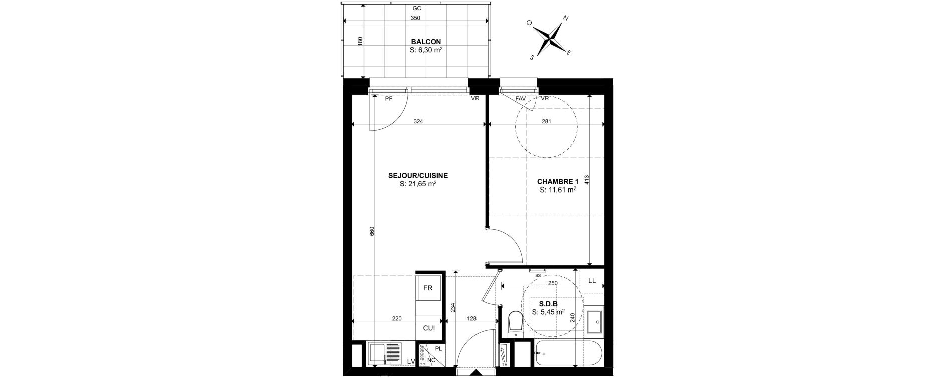 Appartement T2 de 38,71 m2 &agrave; Saint-Louis Centre