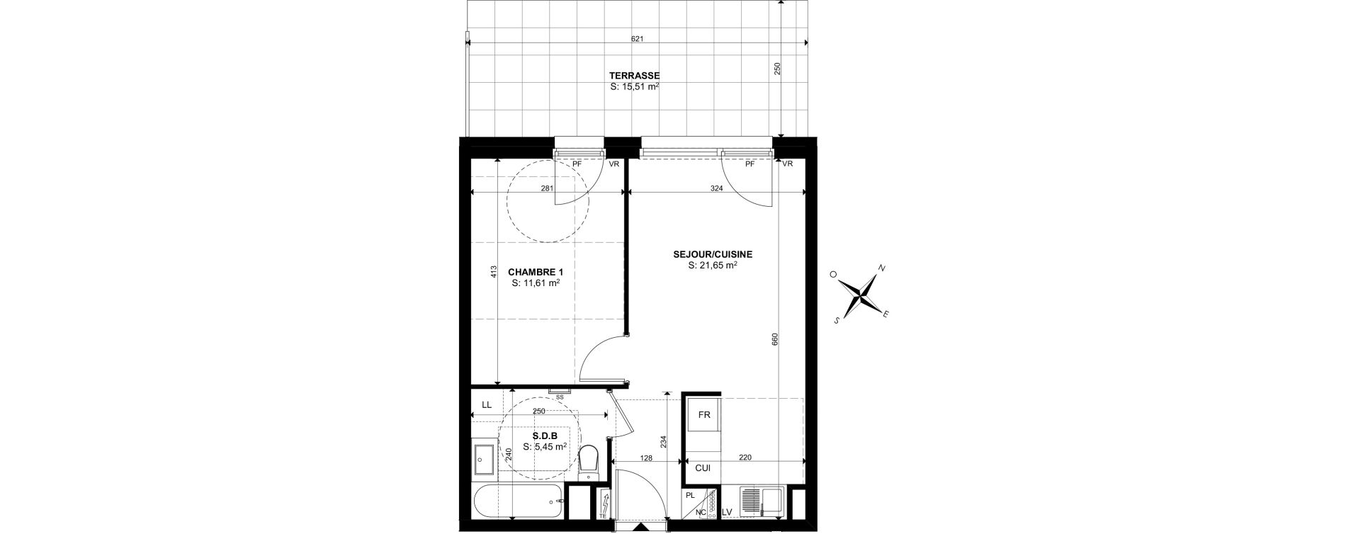 Appartement T2 de 38,71 m2 &agrave; Saint-Louis Centre