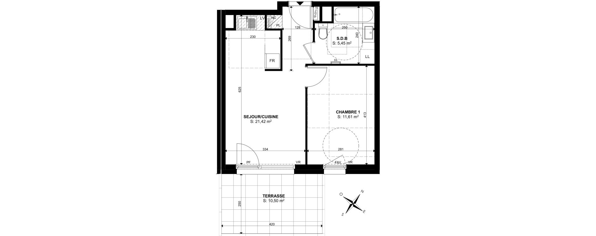 Appartement T2 de 38,48 m2 &agrave; Saint-Louis Centre
