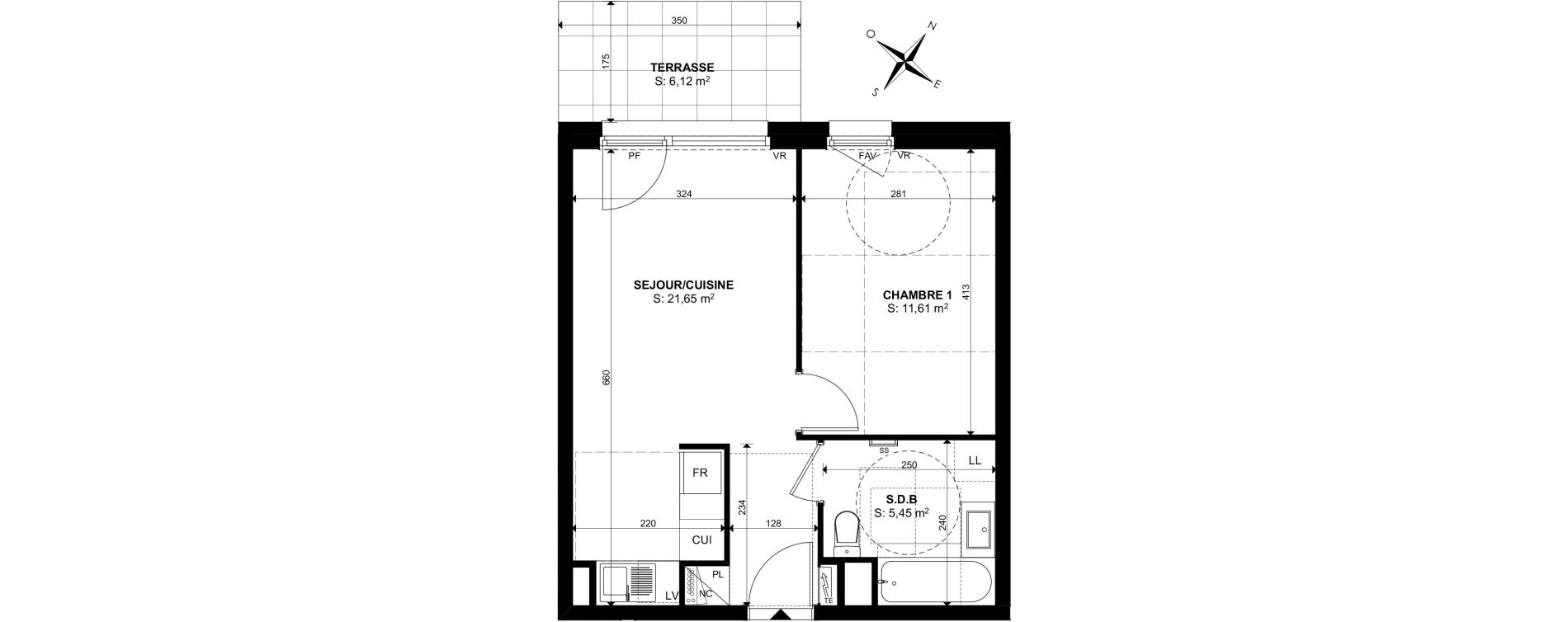 Appartement T2 de 38,71 m2 &agrave; Saint-Louis Centre