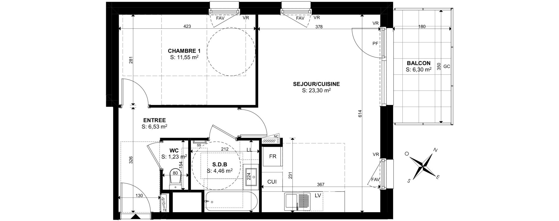 Appartement T2 de 47,07 m2 &agrave; Saint-Louis Centre