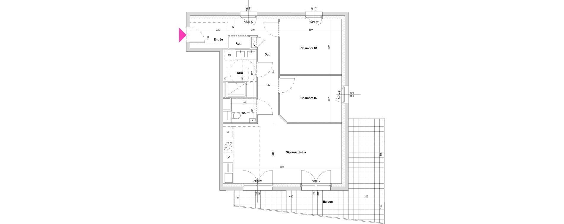 Appartement T3 de 65,77 m2 &agrave; Saint-Louis Bourgfelden