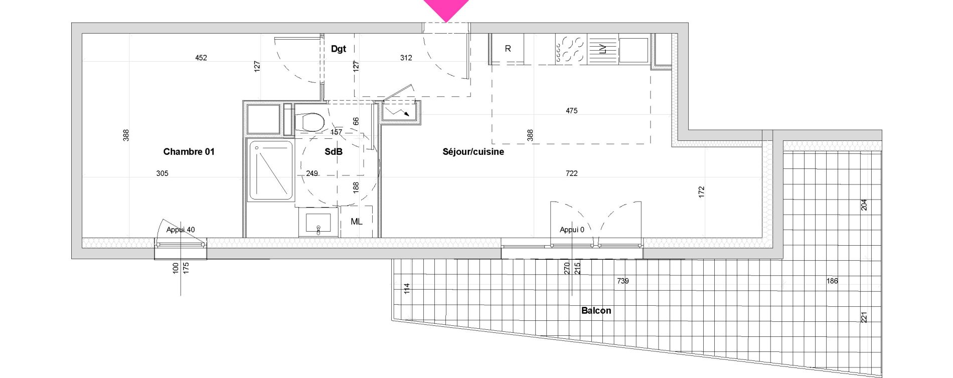 Appartement T2 de 44,35 m2 &agrave; Saint-Louis Bourgfelden