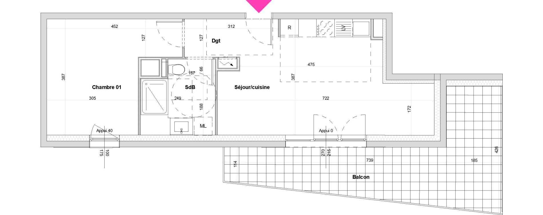Appartement T2 de 44,37 m2 &agrave; Saint-Louis Bourgfelden