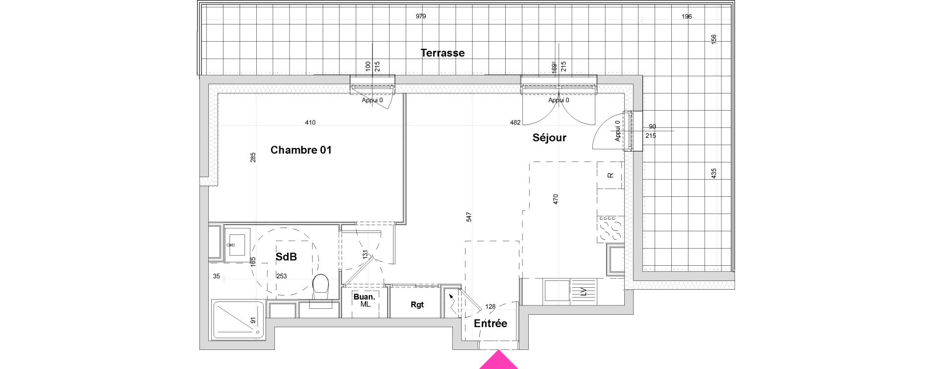 Appartement T2 de 43,44 m2 &agrave; Saint-Louis Bourgfelden